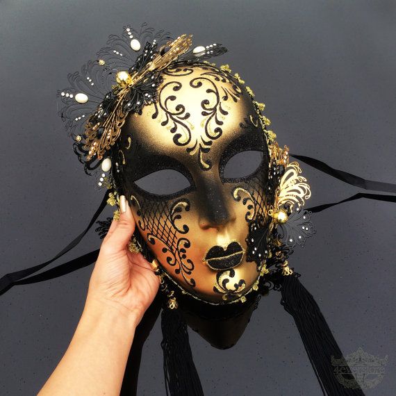 Masquerade Mask, Mask, Wall Decor, Masquerade Ball Mask, Mardi Gras Mask, Gold Masquerade Mask, Venetian Masquerade Mask [Gold | Black]
