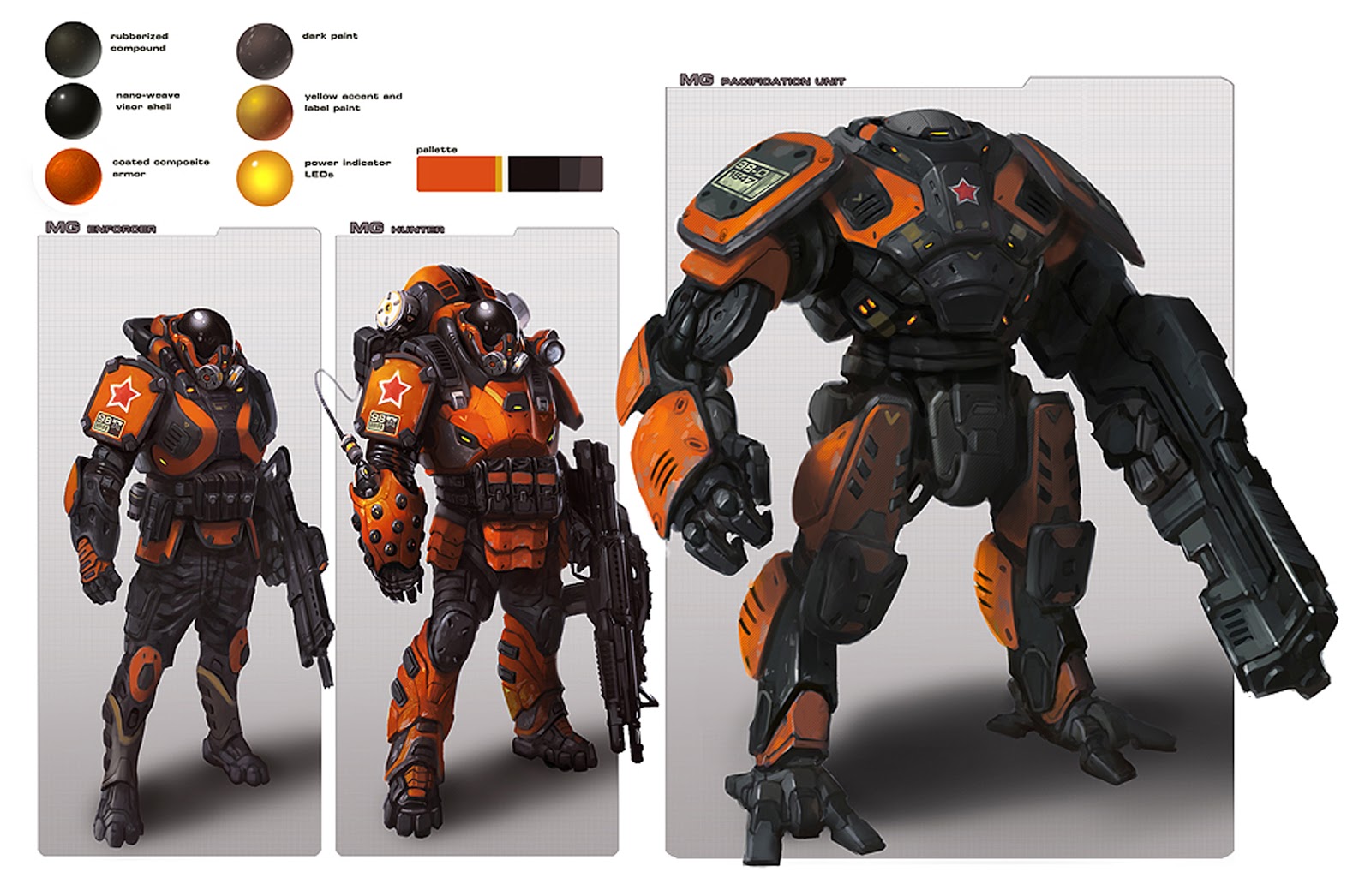 blaze+orange+daryl+mandryk+concept+art+soldier+exo+suit+combat+armor+mech+mecha+blaster+laser+rifle+gun+cannon+snow+warrior+sci+fi.jpg